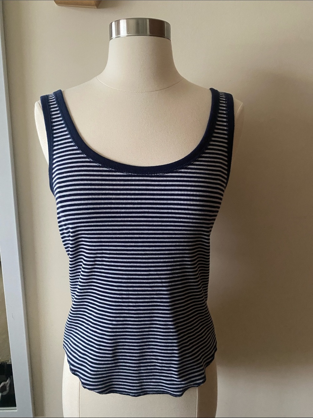 Navy & White Striped Scoop Neck Tank Top